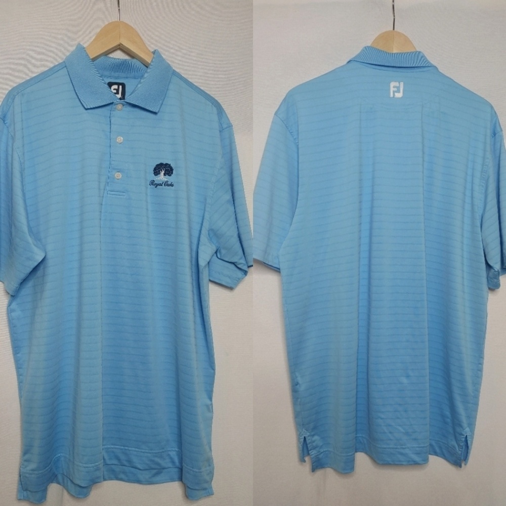 FootJoy Golf Polo Shirt Blue Tonal Stripe Short Sleeve Royal Oaks Country Club L